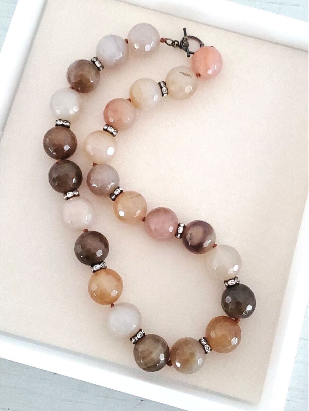 Vintage Multicolored Faceted Agate Bead Hand-Knotted Necklace